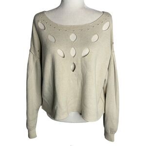 Wildfox Sample Cropped Sweater S Beige Distressed Exposed Seams Pleated Sleeves